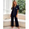 image:imageFlygo Womens Button Down Pajama Set Short Sleeve Top Long Pants Soft Loungewear Pjs Set with PocketsNavyblue
