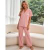 image:imageFlygo Womens Button Down Pajama Set Short Sleeve Top Long Pants Soft Loungewear Pjs Set with PocketsPink