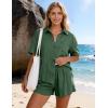image:imageFlygo Womens Casual 2 Piece Outfits Cotton Linen Sets Button Down Oversized Shirt Shorts 2026 Pajama Lounge Beach SetArmy Green