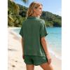 image:imageFlygo Womens Casual 2 Piece Outfits Cotton Linen Sets Button Down Oversized Shirt Shorts 2026 Pajama Lounge Beach SetArmy Green