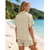 image:imageFlygo Womens Casual 2 Piece Outfits Cotton Linen Sets Button Down Oversized Shirt Shorts 2026 Pajama Lounge Beach SetBeige