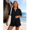 image:imageFlygo Womens Casual 2 Piece Outfits Cotton Linen Sets Button Down Oversized Shirt Shorts 2026 Pajama Lounge Beach SetBlack