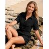 image:imageFlygo Womens Casual 2 Piece Outfits Cotton Linen Sets Button Down Oversized Shirt Shorts 2026 Pajama Lounge Beach SetBlack