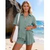image:imageFlygo Womens Casual 2 Piece Outfits Cotton Linen Sets Button Down Oversized Shirt Shorts 2026 Pajama Lounge Beach SetBlue Grey