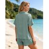 image:imageFlygo Womens Casual 2 Piece Outfits Cotton Linen Sets Button Down Oversized Shirt Shorts 2026 Pajama Lounge Beach SetBlue Grey