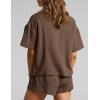 image:imageFlygo Womens Casual 2 Piece Outfits Cotton Linen Sets Button Down Oversized Shirt Shorts 2026 Pajama Lounge Beach SetBrown