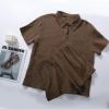 image:imageFlygo Womens Casual 2 Piece Outfits Cotton Linen Sets Button Down Oversized Shirt Shorts 2026 Pajama Lounge Beach SetBrown