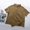 image:imageFlygo Womens Casual 2 Piece Outfits Cotton Linen Sets Button Down Oversized Shirt Shorts 2026 Pajama Lounge Beach SetDark Khaki