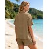 image:imageFlygo Womens Casual 2 Piece Outfits Cotton Linen Sets Button Down Oversized Shirt Shorts 2026 Pajama Lounge Beach SetDark Khaki