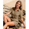 image:imageFlygo Womens Casual 2 Piece Outfits Cotton Linen Sets Button Down Oversized Shirt Shorts 2026 Pajama Lounge Beach SetDark Khaki