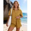 image:imageFlygo Womens Casual 2 Piece Outfits Cotton Linen Sets Button Down Oversized Shirt Shorts 2026 Pajama Lounge Beach SetGinger