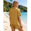 image:imageFlygo Womens Casual 2 Piece Outfits Cotton Linen Sets Button Down Oversized Shirt Shorts 2026 Pajama Lounge Beach SetGinger