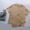 image:imageFlygo Womens Casual 2 Piece Outfits Cotton Linen Sets Button Down Oversized Shirt Shorts 2026 Pajama Lounge Beach SetKhaki