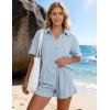 image:imageFlygo Womens Casual 2 Piece Outfits Cotton Linen Sets Button Down Oversized Shirt Shorts 2026 Pajama Lounge Beach SetLight Blue