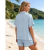image:imageFlygo Womens Casual 2 Piece Outfits Cotton Linen Sets Button Down Oversized Shirt Shorts 2026 Pajama Lounge Beach SetLight Blue