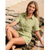 image:imageFlygo Womens Casual 2 Piece Outfits Cotton Linen Sets Button Down Oversized Shirt Shorts 2026 Pajama Lounge Beach SetLight Green