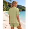 image:imageFlygo Womens Casual 2 Piece Outfits Cotton Linen Sets Button Down Oversized Shirt Shorts 2026 Pajama Lounge Beach SetLight Green