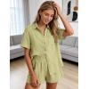 image:imageFlygo Womens Casual 2 Piece Outfits Cotton Linen Sets Button Down Oversized Shirt Shorts 2026 Pajama Lounge Beach SetLight Green