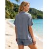 image:imageFlygo Womens Casual 2 Piece Outfits Cotton Linen Sets Button Down Oversized Shirt Shorts 2026 Pajama Lounge Beach SetLight Grey