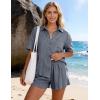image:imageFlygo Womens Casual 2 Piece Outfits Cotton Linen Sets Button Down Oversized Shirt Shorts 2026 Pajama Lounge Beach SetLight Grey