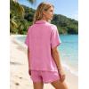 image:imageFlygo Womens Casual 2 Piece Outfits Cotton Linen Sets Button Down Oversized Shirt Shorts 2026 Pajama Lounge Beach SetLight Pink