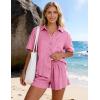 image:imageFlygo Womens Casual 2 Piece Outfits Cotton Linen Sets Button Down Oversized Shirt Shorts 2026 Pajama Lounge Beach SetLight Pink