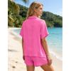 image:imageFlygo Womens Casual 2 Piece Outfits Cotton Linen Sets Button Down Oversized Shirt Shorts 2026 Pajama Lounge Beach SetPink