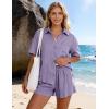 image:imageFlygo Womens Casual 2 Piece Outfits Cotton Linen Sets Button Down Oversized Shirt Shorts 2026 Pajama Lounge Beach SetPurple