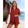 image:imageFlygo Womens Casual 2 Piece Outfits Cotton Linen Sets Button Down Oversized Shirt Shorts 2026 Pajama Lounge Beach SetRust