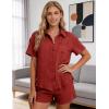image:imageFlygo Womens Casual 2 Piece Outfits Cotton Linen Sets Button Down Oversized Shirt Shorts 2026 Pajama Lounge Beach SetRust