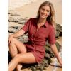 image:imageFlygo Womens Casual 2 Piece Outfits Cotton Linen Sets Button Down Oversized Shirt Shorts 2026 Pajama Lounge Beach SetRust