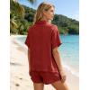 image:imageFlygo Womens Casual 2 Piece Outfits Cotton Linen Sets Button Down Oversized Shirt Shorts 2026 Pajama Lounge Beach SetRust