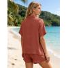 image:imageFlygo Womens Casual 2 Piece Outfits Cotton Linen Sets Button Down Oversized Shirt Shorts 2026 Pajama Lounge Beach SetSalmon