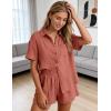 image:imageFlygo Womens Casual 2 Piece Outfits Cotton Linen Sets Button Down Oversized Shirt Shorts 2026 Pajama Lounge Beach SetSalmon