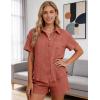 image:imageFlygo Womens Casual 2 Piece Outfits Cotton Linen Sets Button Down Oversized Shirt Shorts 2026 Pajama Lounge Beach SetSalmon