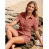 image:imageFlygo Womens Casual 2 Piece Outfits Cotton Linen Sets Button Down Oversized Shirt Shorts 2026 Pajama Lounge Beach SetSalmon