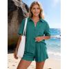 image:imageFlygo Womens Casual 2 Piece Outfits Cotton Linen Sets Button Down Oversized Shirt Shorts 2026 Pajama Lounge Beach SetTeal