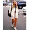 image:imageFlygo Womens Casual Jackets Cropped Trench Coat Contrast Collar Button Down Loose 2026 Spring Fall JacketBeige