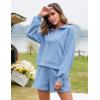 image:imageFlygo Womens Cotton 2 Piece Outfits Sweatsuit Lounge Sets Casual Half Zip Crop Top and High Waisted Shorts Tracksuit