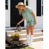 image:imageFlygo Womens Gingham Pajamas Set 2 Piece Cotton Pj Lounge Sets Puff Sleeve Ruffle Babydoll Shirt Shorts Summer OutfitsGreen