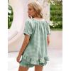 image:imageFlygo Womens Gingham Pajamas Set 2 Piece Cotton Pj Lounge Sets Puff Sleeve Ruffle Babydoll Shirt Shorts Summer OutfitsGreen