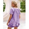 image:imageFlygo Womens Gingham Pajamas Set 2 Piece Cotton Pj Lounge Sets Puff Sleeve Ruffle Babydoll Shirt Shorts Summer OutfitsPurple