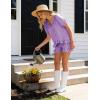 image:imageFlygo Womens Gingham Pajamas Set 2 Piece Cotton Pj Lounge Sets Puff Sleeve Ruffle Babydoll Shirt Shorts Summer OutfitsPurple