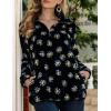 image:imageFlygo Womens Long Sleeve 14 Zipper Sherpa Sweatshirt Floral Print Fleece Pullover Outwear CoatBlack
