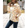image:imageFlygo Womens Long Sleeve 14 Zipper Sherpa Sweatshirt Floral Print Fleece Pullover Outwear CoatWhite  Yellow