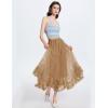 image:imageFlygo Womens Maxi Tulle Skirt Long Tiered A Line Mesh Tutu Fairy High Elastic Waist Pleated Layered SkirtsKhaki