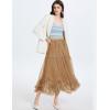 image:imageFlygo Womens Maxi Tulle Skirt Long Tiered A Line Mesh Tutu Fairy High Elastic Waist Pleated Layered SkirtsKhaki