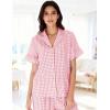 image:imageFlygo Womens Plaid Pajamas Sets 2 Piece Cotton Pj Set Ruffled Sleeve Button Down Shirt Gingham Pants Lounge SetsPink