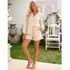 image:imageFlygo Womens Striped Ruffle Pajama Set Puff Sleeve Button Down Outfits Lounge Set 2 Piece Short Pants Pjs with PocketsBrown