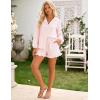 image:imageFlygo Womens Striped Ruffle Pajama Set Puff Sleeve Button Down Outfits Lounge Set 2 Piece Short Pants Pjs with PocketsPink